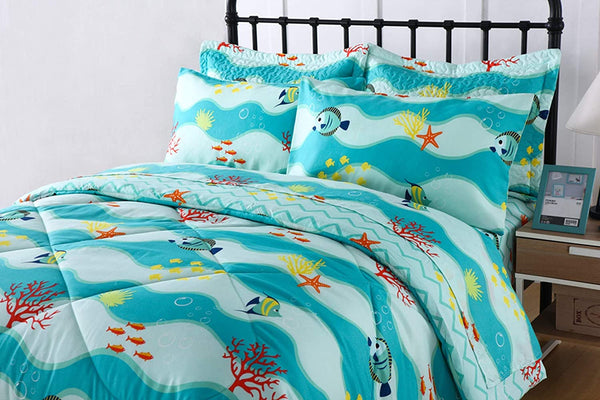 5pcs/7pcs Boys Girls Comforter Set Kids Comforter Set Bedding Set Include Sheet Set Bunk Beds for Children Twin/Full/ 277 Fish Comforter