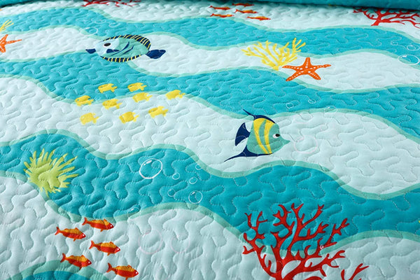 2 Piece Kids Quilt Set Lightweight Bedspread Decoration Throw Blanket Teens Boys Girls Bed Printed Beach Sea Sea Life Bedding Coverlet Comforter Set/ 277 Fish Quilt
