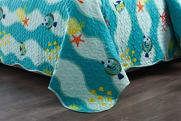 2 Piece Kids Quilt Set Lightweight Bedspread Decoration Throw Blanket Teens Boys Girls Bed Printed Beach Sea Sea Life Bedding Coverlet Comforter Set/ 277 Fish Quilt