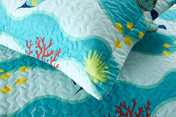 2 Piece Kids Quilt Set Lightweight Bedspread Decoration Throw Blanket Teens Boys Girls Bed Printed Beach Sea Sea Life Bedding Coverlet Comforter Set/ 277 Fish Quilt