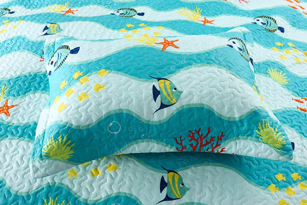 2 Piece Kids Quilt Set Lightweight Bedspread Decoration Throw Blanket Teens Boys Girls Bed Printed Beach Sea Sea Life Bedding Coverlet Comforter Set/ 277 Fish Quilt