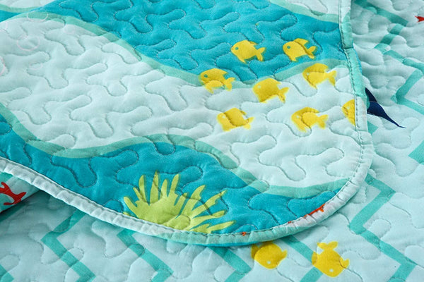 2 Piece Kids Quilt Set Lightweight Bedspread Decoration Throw Blanket Teens Boys Girls Bed Printed Beach Sea Sea Life Bedding Coverlet Comforter Set/ 277 Fish Quilt