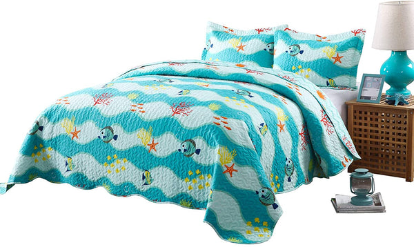 2 Piece Kids Quilt Set Lightweight Bedspread Decoration Throw Blanket Teens Boys Girls Bed Printed Beach Sea Sea Life Bedding Coverlet Comforter Set/ 277 Fish Quilt